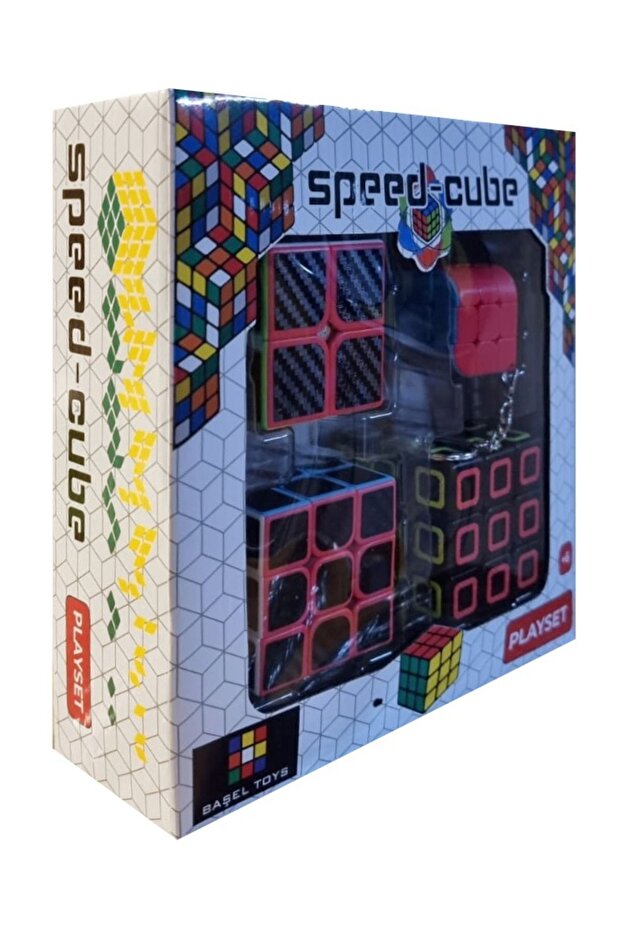 Set of 4 Speed Intelligence Cube Intellect Cube Rubic Cube Set Fiber 2X2 - 3X3 - Square 3X3 - 3X3 Keychain - 7