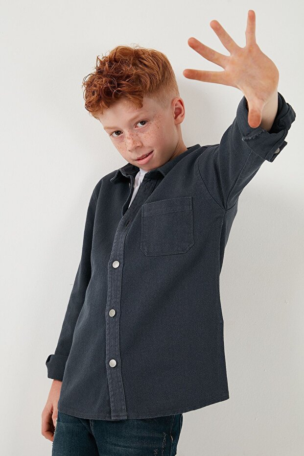 Pamuklu Tek Cepli Düz Yaka Gömlek Erkek Çocuk GÖMLEK CF24W129140G - 7