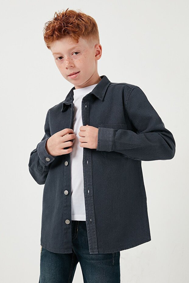 Pamuklu Tek Cepli Düz Yaka Gömlek Erkek Çocuk GÖMLEK CF24W129140G - 4
