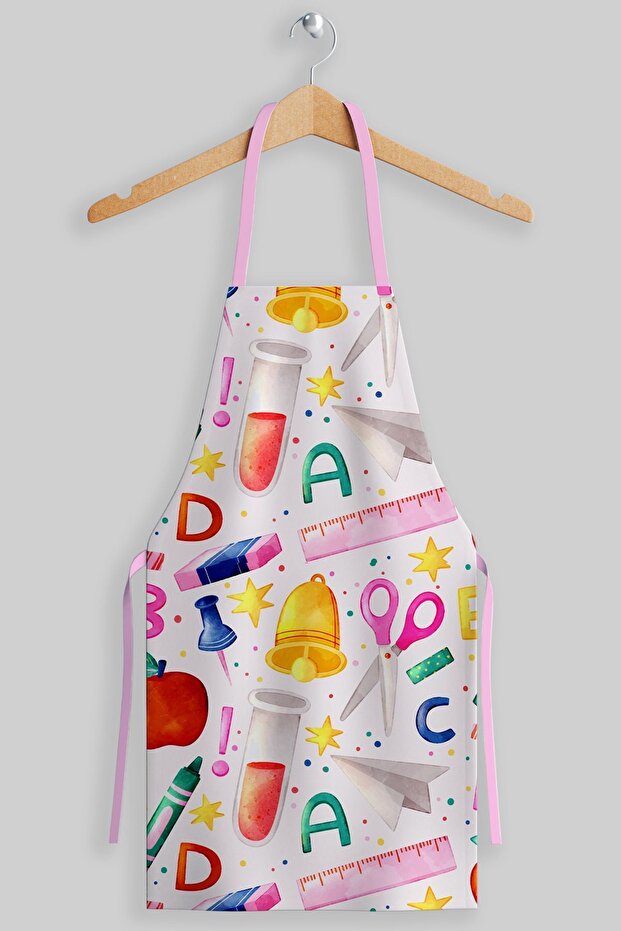 Ays Home Ruler Pattern Fabric Kids Kindergarten Activity Painting Apron (Suitable for 5 to 7 Years)