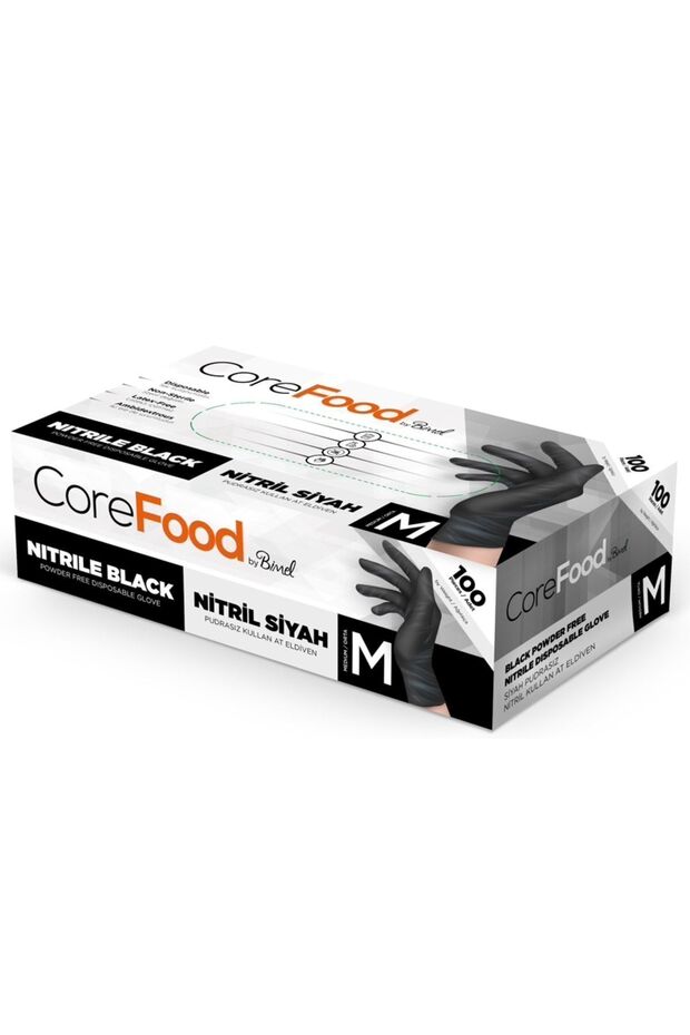 Coremed Siyah Nitril Muayene Eldiveni (L) 100 Adet - 1