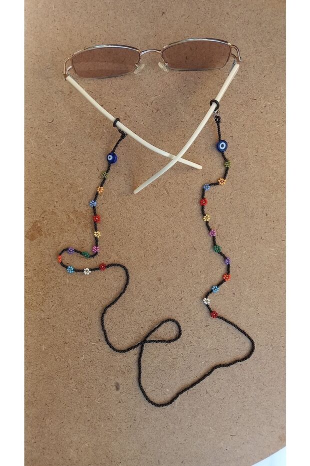 حزام نظارات منقوش بالخرز على شكل زهرة الأقحوان مع خرزات عين الشر - 2