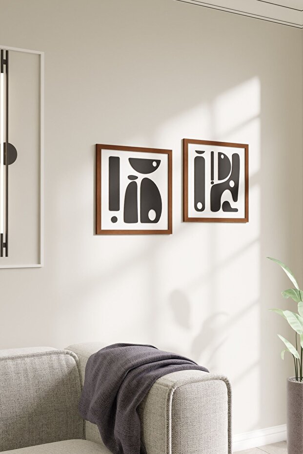 Ahşap Çerçeveli Modern Tasarımlı 2'li Tablo - 1