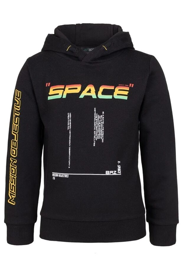 Space Printed Boy's Hooded Sweatshirt