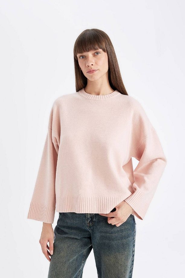 Oversize Geniş Kalıp Bisiklet Yaka Basic Düz Kazak D0036ax24wn - 1