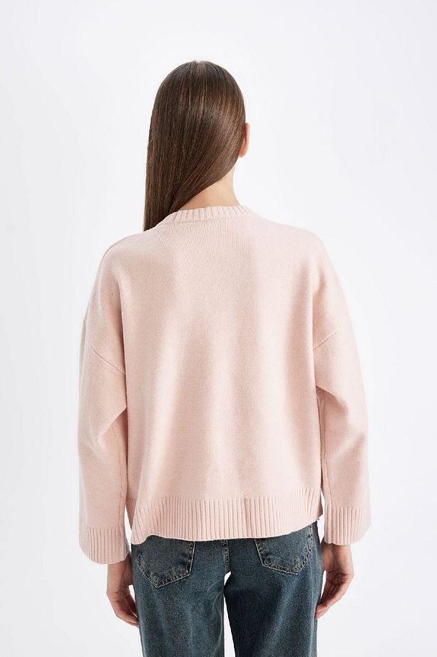 Oversize Geniş Kalıp Bisiklet Yaka Basic Düz Kazak D0036ax24wn - 5