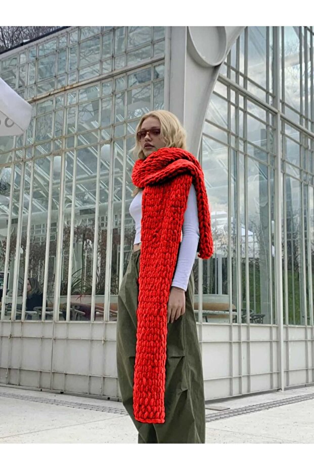 Peluş Örgü Atkı Şal - 1