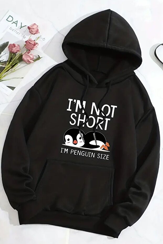 Oversize Black Printed Hooded Sweatshirt