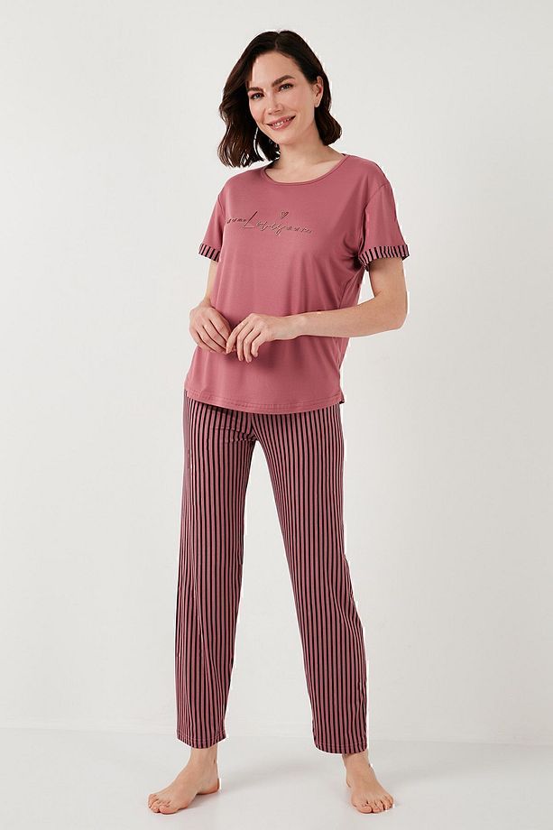 Yumuşak Dokulu Bisiklet Yaka Pijama Takımı  PİJAMA TAKIMI 6097605 - 3