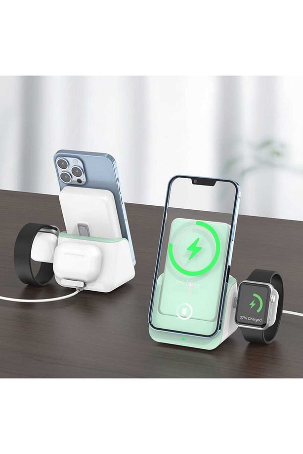 İphone Uyumlu 4 in 1 Masa Üstü Kablosuz Magsafe Şarj Standı 10000 Mah Magsafe PoweBank Modern T - 2