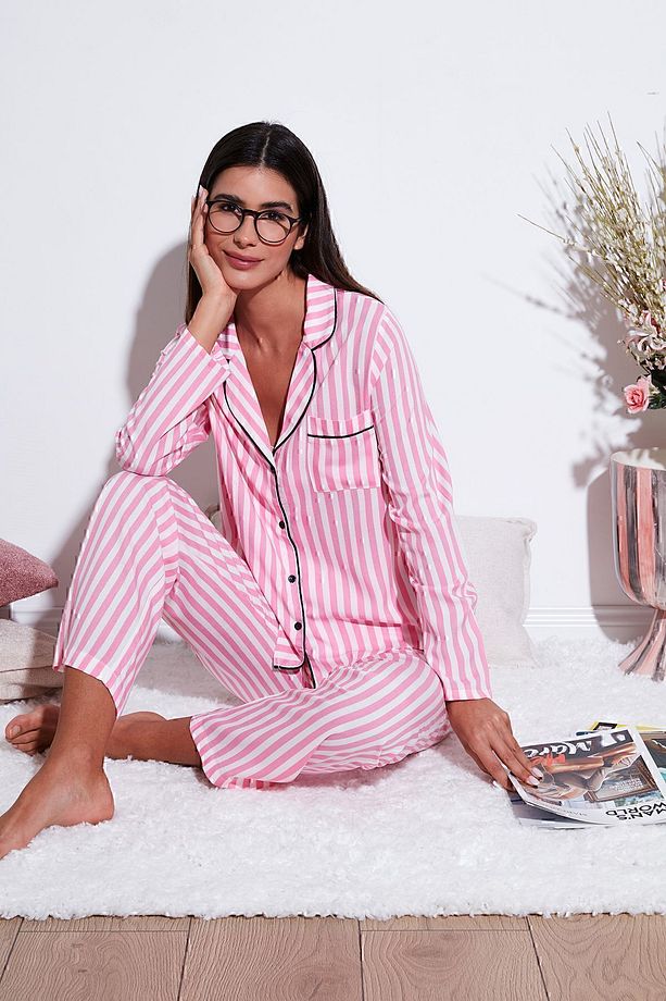 Çizgili Regular Fit Tek Cepli Ince Pijama Takımı Pijama Takımı 611pt620 - 1