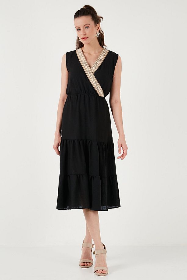 Regular Fit Kruvaze Yaka Midi Elbise  ELBİSE 6118103 - 4