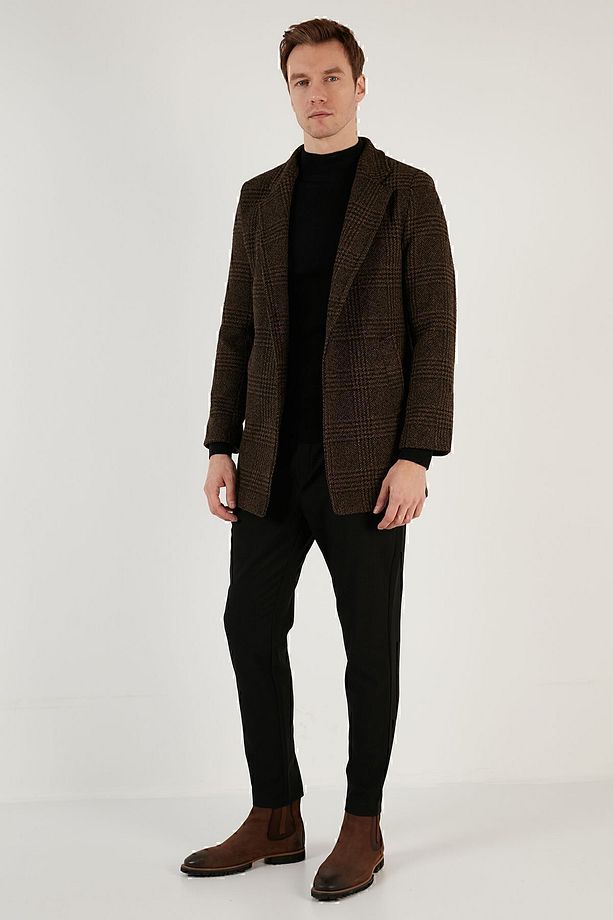Slim Fit Tek Yırtmaçlı Düğmeli Astarlı Kaşe Kaban Erkek Kaban 5840110e - 4
