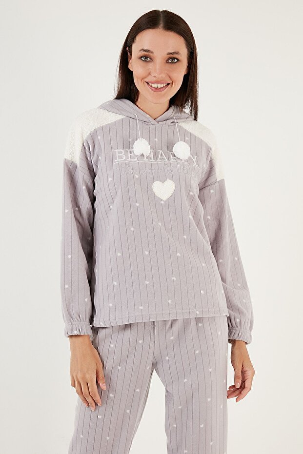 Desenli Regular Fit Kapüşonlu Polar Pijama Takımı PİJAMA TAKIMI 6571002 - 3