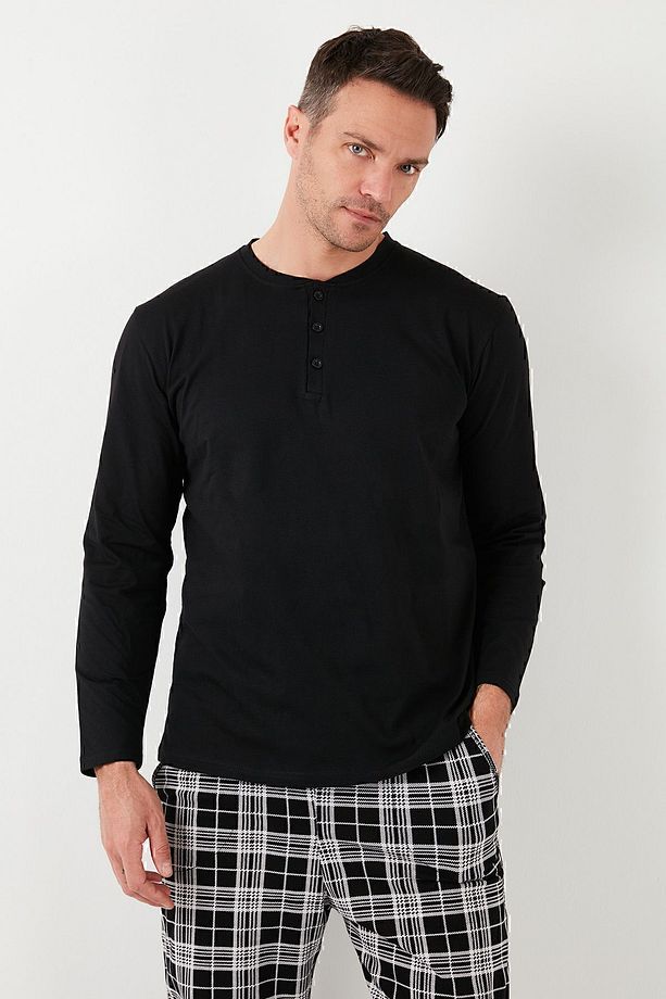 Ekoseli Pamuklu Beli Lastikli Regular Fit Uzun Kollu Pijama Takımı Erkek PİJAMA TAKIMI 65720 - 4