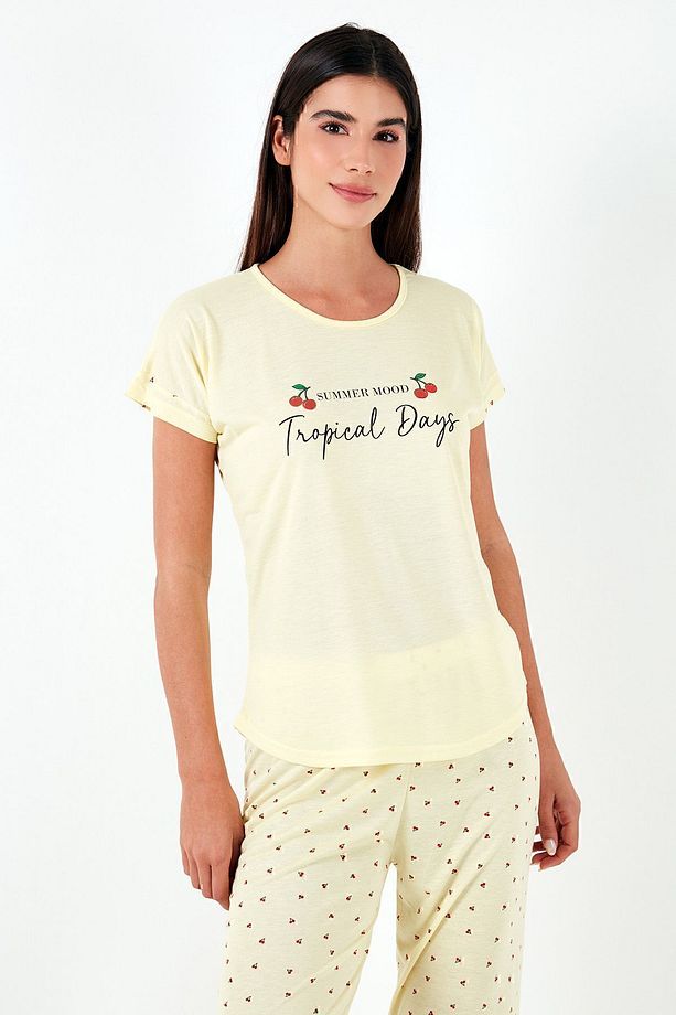 Regular Fit Bisiklet Yaka Kısa Kollu Pijama Takım  PİJAMA TAKIMI 6097310 - 6