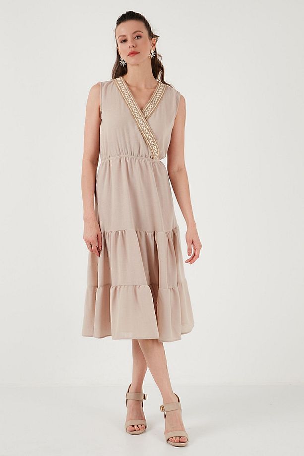 Regular Fit Kruvaze Yaka Midi Elbise  ELBİSE 6118103 - 4