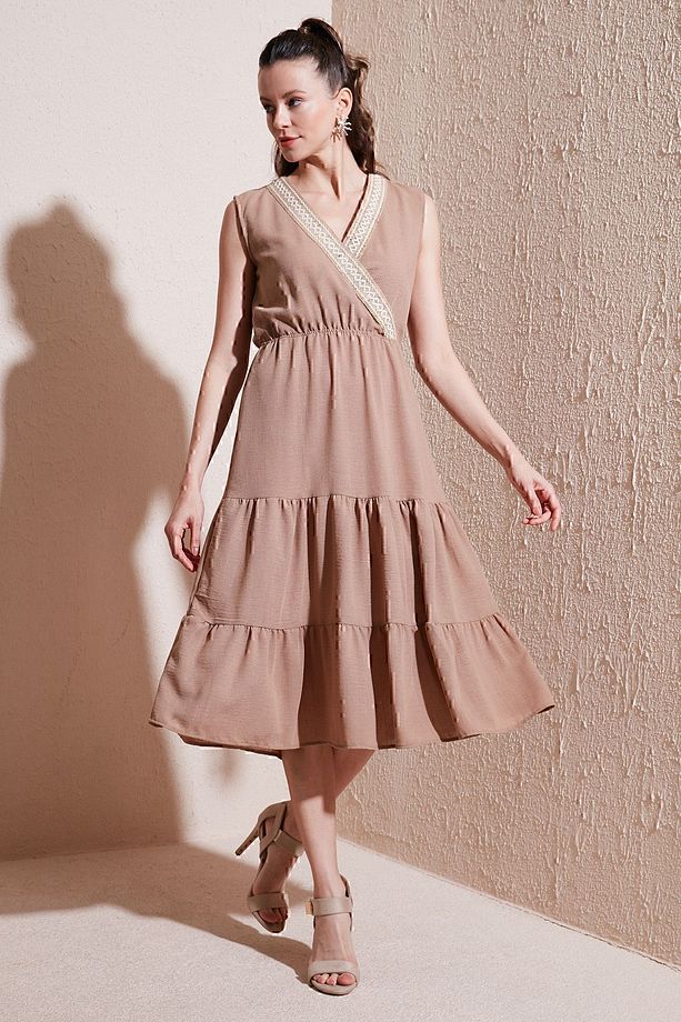 Regular Fit Kruvaze Yaka Midi Elbise  ELBİSE 6118103 - 1