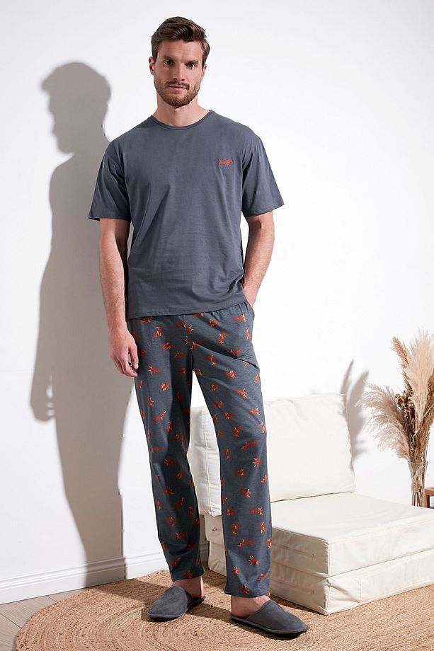 Pamuklu Regular Fit Kısa Kollu Pijama Takımı Erkek PİJAMA TAKIMI 6572012 - 1
