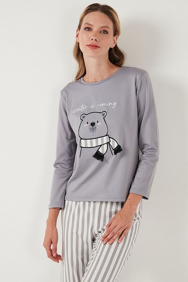 Regular Fit Desenli Bisiklet Yaka Pijama Takımı  PİJAMA TAKIMI 65719102 - 4