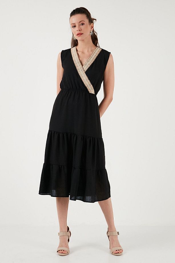 Regular Fit Kruvaze Yaka Midi Elbise  ELBİSE 6118103 - 7
