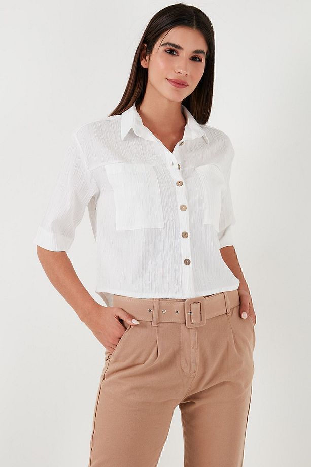 Regular Fit Çift Cepli Kısa Kollu Gömlek  GÖMLEK 5865644 - 4