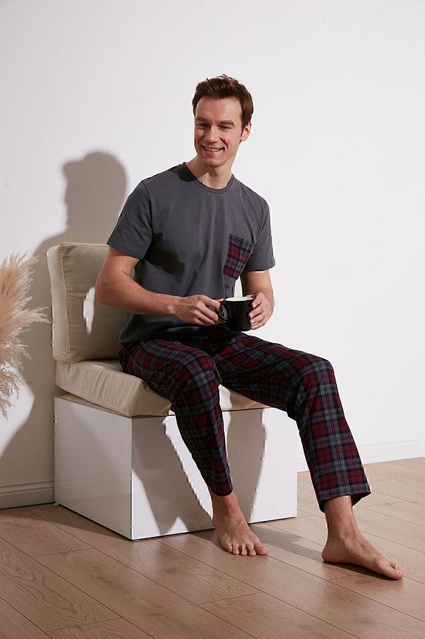 Ekoseli Regular Fit Kısa Kollu Pijama Takımı Erkek PİJAMA TAKIMI 6572002 - 1