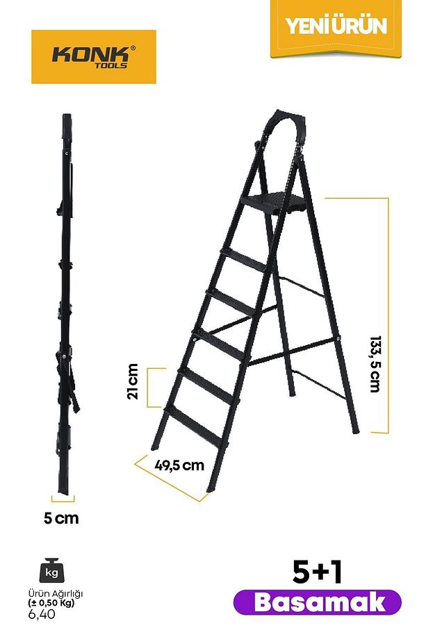 Extra Süper Slim Siyah Merdiven 5+1 Metal Basamaklı Vera5 - 4