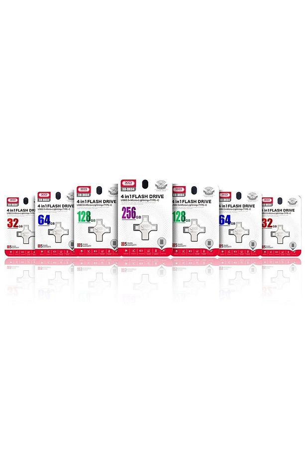 -DK04 128GB 4in1 USB 2.0 + Type-C + Micro + Lightning Flash Sürücü Metal Gövdeli Flash Disk - 4