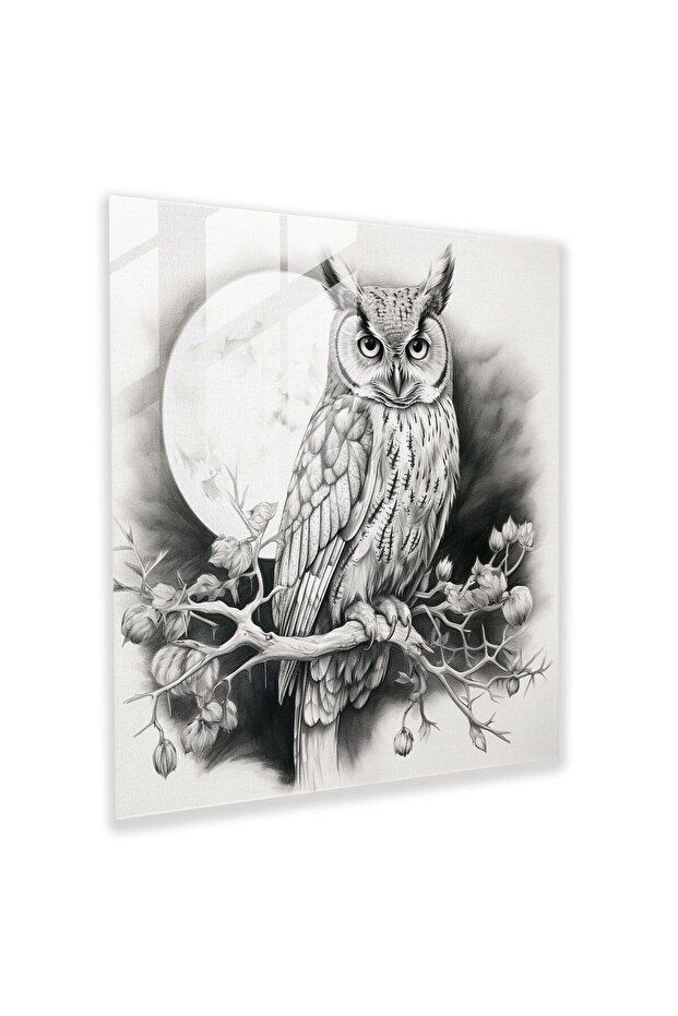 Wildlife Glass Painting, Wise Owl Perched under Moonlight, Wildlife, Glass Wall Art
