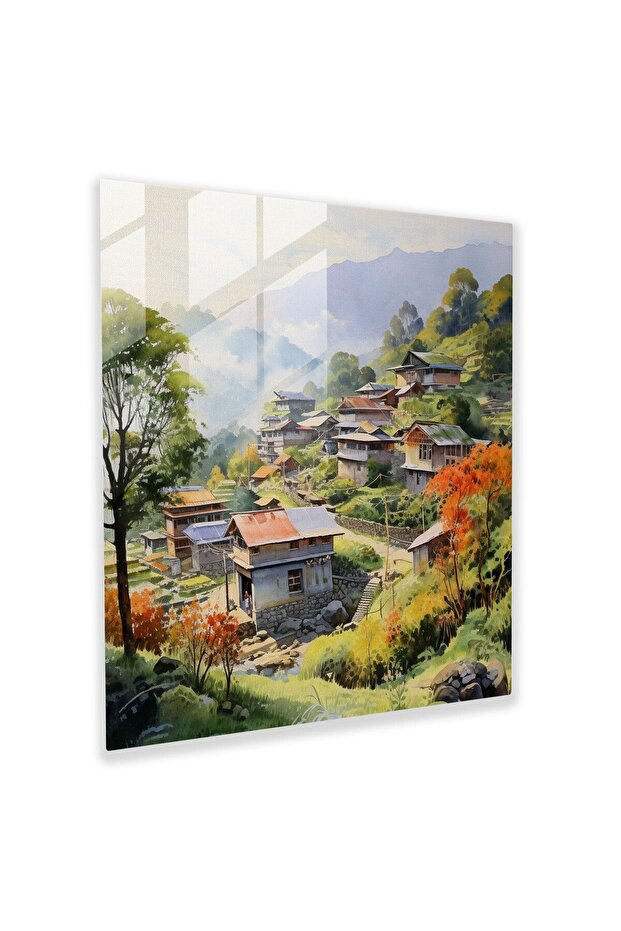 Live Village Glass Painting, Village, Tranquility
