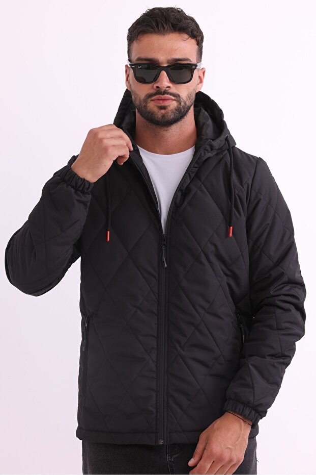 Men's Black Lined Windproof Hooded Jacket - 4