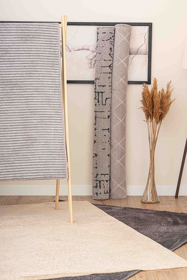 Opal Viskon Dokuma Halı Havlı Peluş Post Kaymaz Taban Yıkanabilir Siyah Salon Halısı 1652 - 7