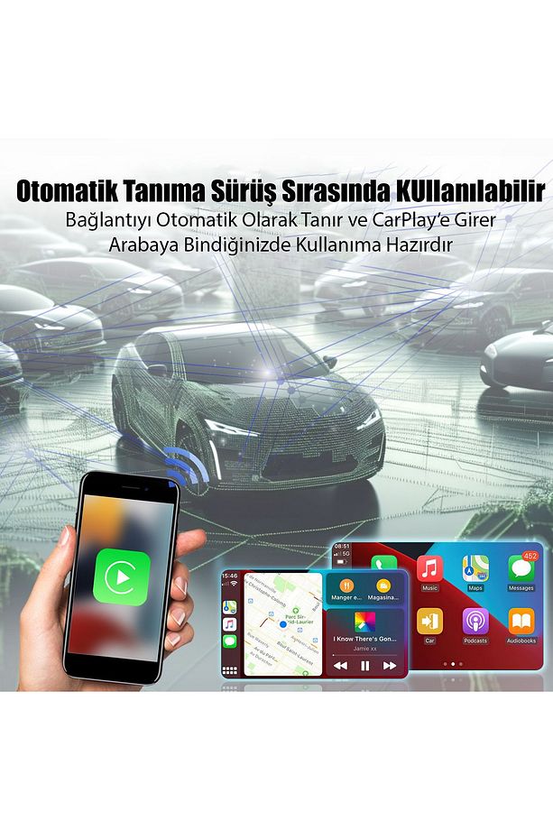Android ve Apple Carplay Kablosuz Bağlantı Adaptörü  Araç Bluetooth Apple Android Carplay Çevirici - 4