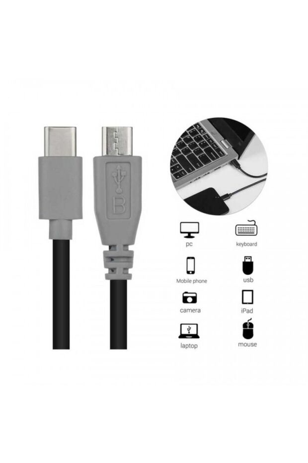 Type-C to Mikro USB Kablosu, USB Tip C - Mikro USB OTG Kablosu Erkek - Erkek Şarj Data 1 Metre - 2
