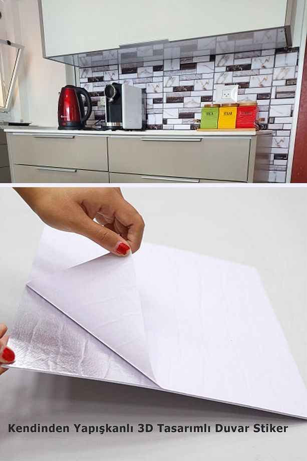 10Adet 30X30cm 3D Kendinden Yapışkanlı Duvar Kaplama Su Geçirmez Dekorasyon Mutfak Banyo - 3