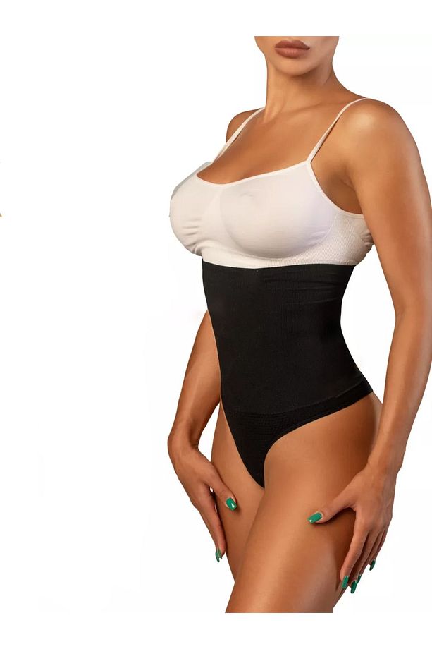 Lorica Model Yüksel Bel Örme Seamless Model Karın Göbek Sıkılaştırıcı String Külot Siyah Renk - 5