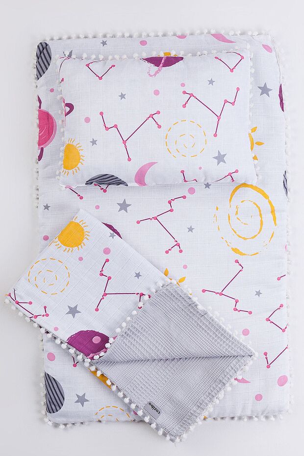 3-Piece Pique Muslin Bottom Opening Set - Blanket and Pillow