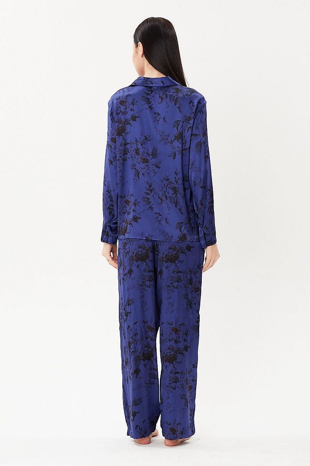 Desenli %100 Saf Ipek Gömlek ve Pijama Takımı - 3