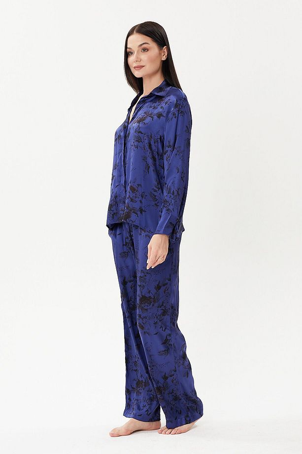 Desenli %100 Saf Ipek Gömlek ve Pijama Takımı - 2
