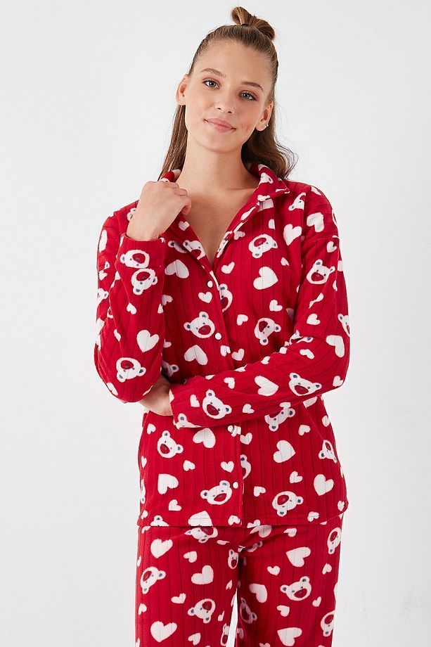 Standart Fit Düğmeli Polarlı Pijama Takımı  PİJAMA TAKIMI 6095617 - 5