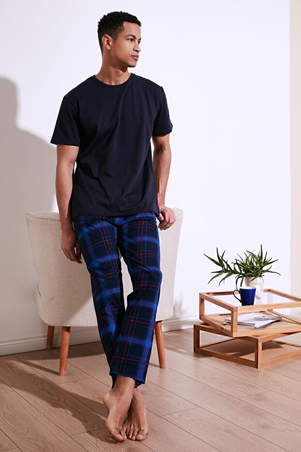 Ekoseli Pamuklu Regular Fit Kısa Kollu Pijama Takımı Erkek PİJAMA TAKIMI 6572006 - 1
