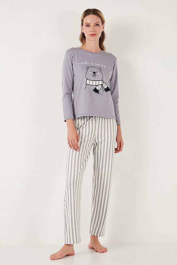 Regular Fit Desenli Bisiklet Yaka Pijama Takımı  PİJAMA TAKIMI 65719102 - 3