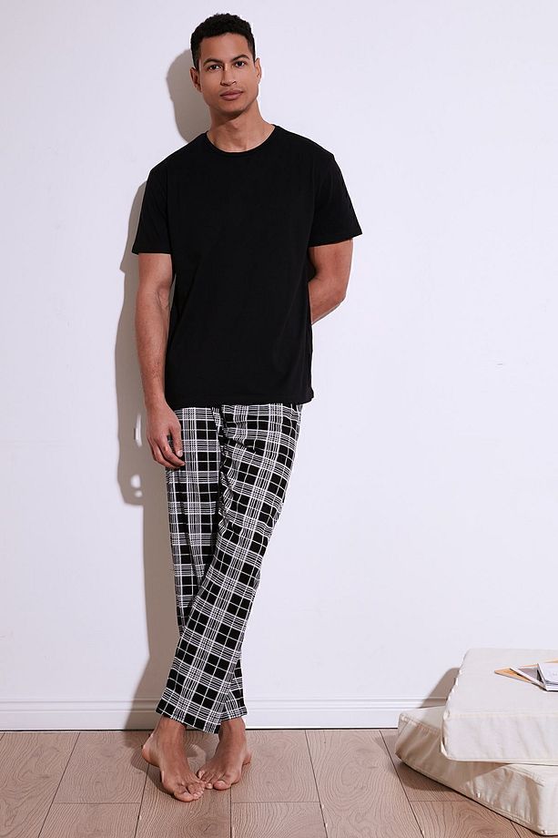 Ekoseli Pamuklu Regular Fit Kısa Kollu Pijama Takımı Erkek PİJAMA TAKIMI 6572006 - 1