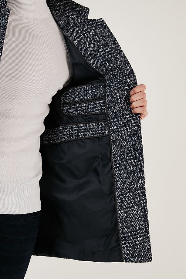 Slim Fit Tek Yırtmaçlı Düğmeli Astarlı Kaşe Kaban Erkek Kaban 5840110e - 7