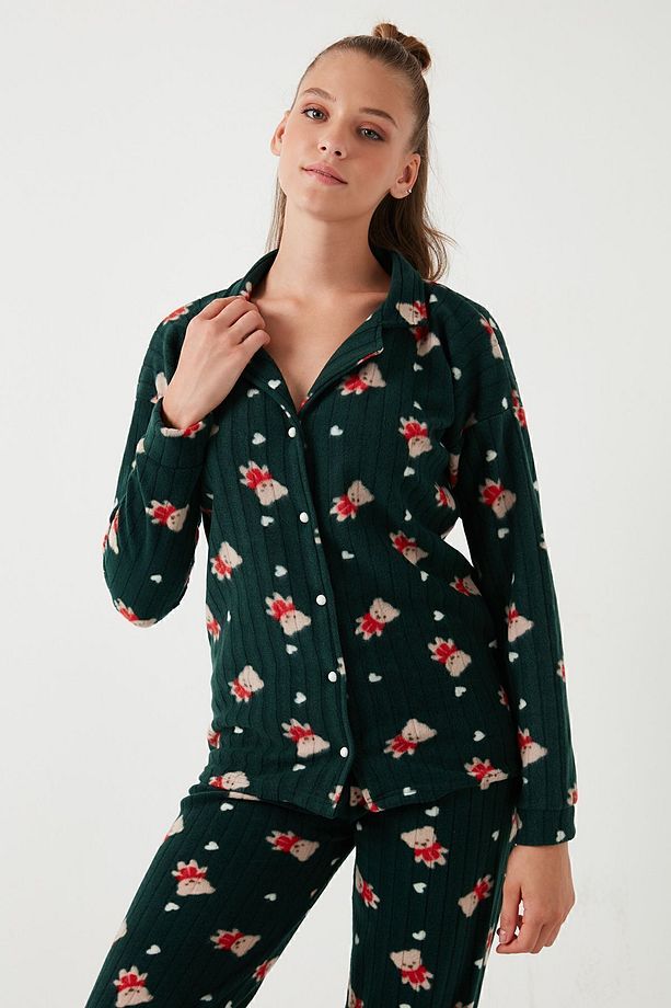 Standart Fit Düğmeli Polarlı Pijama Takımı  PİJAMA TAKIMI 6095615 - 5