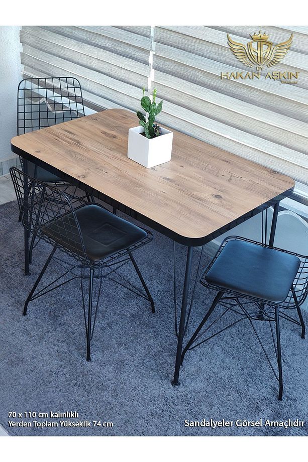 Siyah Metal Ayaklı 70x110 Cm Kalınlıklı (TEK MASA) Çam Eclipse Balkon - Çalışma - Mutfak Masası 2024 - 3