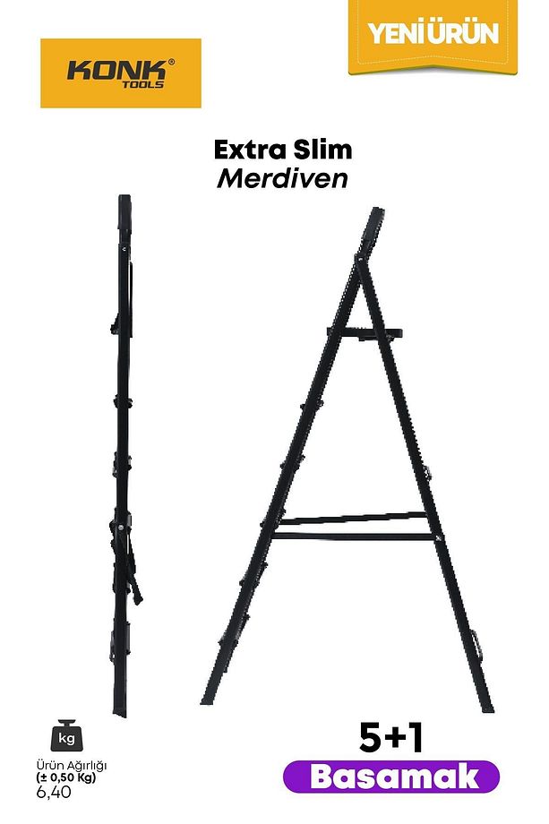Extra Süper Slim Siyah Merdiven 5+1 Metal Basamaklı Vera5 - 5