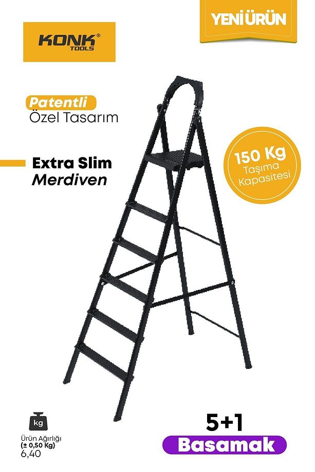Extra Süper Slim Siyah Merdiven 5+1 Metal Basamaklı Vera5 - 3