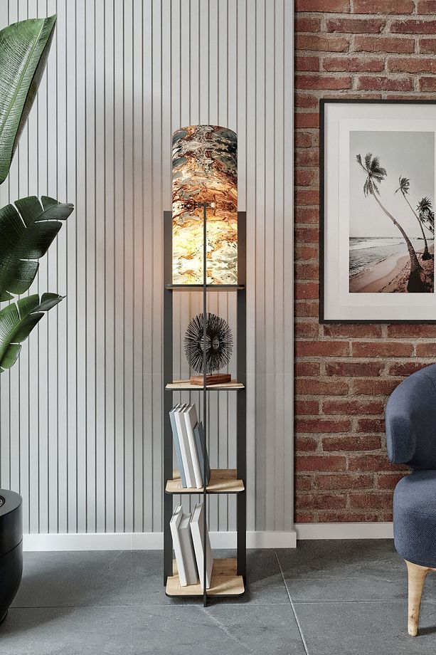 Luna Meşe Raflı Mist Modern Dekoratif Lambader - 1